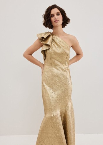 Phase Eight Deniz One Shoulder Jacquard Dress Gold USA | 7960238-VY